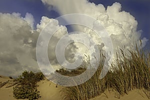 Menacing clouds over the pure sandunes at Sampieri beach in Sicily in a summer windy day photo