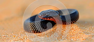 Menacing desert viper, poised to strike in the arid and desolate wilderness environment