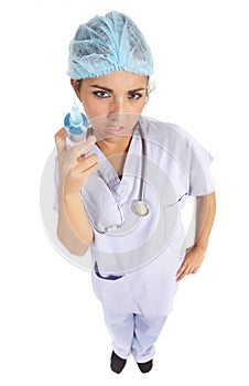 Menacing nurse holding needle