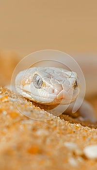 Menacing serpent poised to strike in the unforgiving and desolate desert wilderness