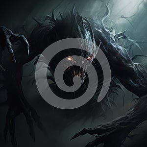 Menacing Shadows: A Supernatural Realism Digital Illustration Of Dota 2 Dark Monster