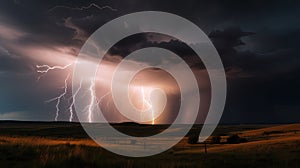 A menacing sky filled with a roiling mass of storm clouds, illuminated by jagged bolts of lightning and punctuated by deafening