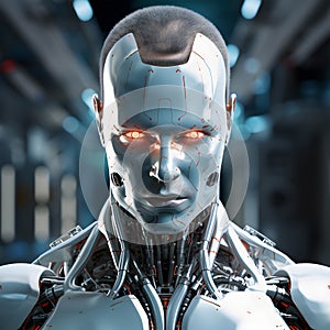 Menacingly looking AI artificial intelligence robot android