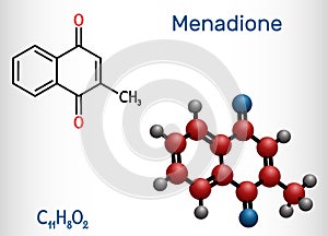 Menadione, menaphthone, provitamin molecule. It is called vitamin K3.  Structural chemical formula and molecule model