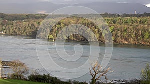 Menai bridge and the straits at sunset Isle of Anglesey North Wales