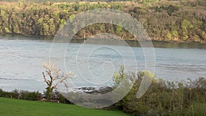 Menai Bridge and the Straits at sunset Isle of Anglesey North Wales