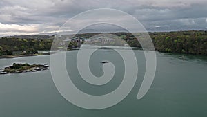 Menai Bridge and the Straits at sunset Isle of Anglesey North Wales