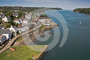 The Menai Strait with the samll town of Menai Bridge