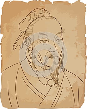 Mencius line art portrait, vector