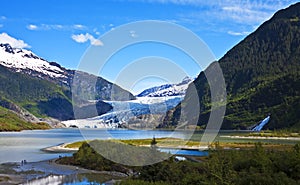 Mendenhall Glacier with Nugget Falls photo