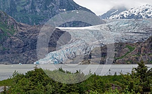 Mendenhall glacier is readily visible in Juneau Alaska