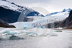 Mendenhall Glacier and small icebergs near Juneau, Alaska