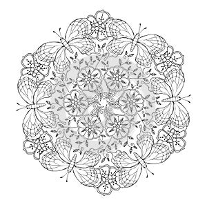 Mendie Mandala with butterflies and flowers.