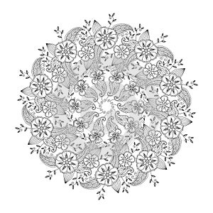 Mendie Mandala with flowers and leaves isolated.