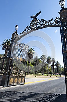 Mendoza Argentina-Wrought iron gate purchased in Scotland and Condor from the General San Martin Park, Plaza de la photo