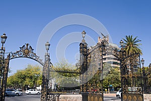 Mendoza Argentina-Wrought iron gate purchased in Scotland and Condor from the General San Martin Park, Plaza de la photo