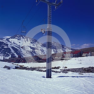 Mendoza argentina, snowy sky center -las leñas-in winter cordillera de los andes-may 2015