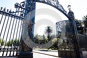 Mendoza Argentina-Wrought iron gate purchased in Scotland and Condor from the General San Martin Park, Plaza de la