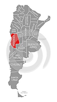 Mendoza red highlighted in map of Argentina