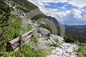 Mengusovska dolina, important hiking trail to hight mount Rysy, High Tatra mountains, Slovakia, amazing view with green hills