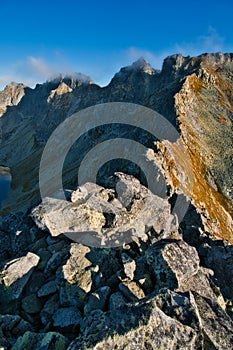 Mengusovsky Volovec in High Tatras mountains during autumn sunrise