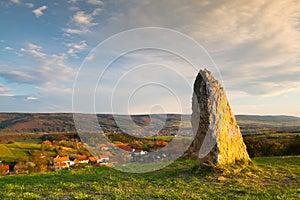 Menhir on the hill at sunset in Morinka village