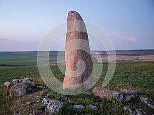 Menhir in spain at the fall of the sun