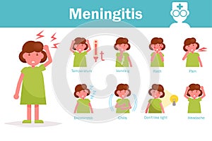 Meningitis Girl Vector. Cartoon. Isolated art on white background. Flat photo