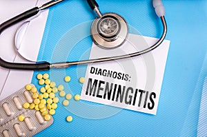 Meningitis word written on medical blue folder photo