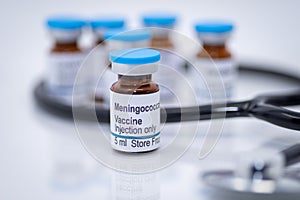 Meningococcal vaccine vial displayed in doctors office photo