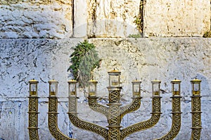 Menora Lamp, Wailing Wall, Old Jerusalem photo