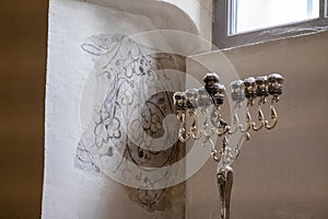 Menorah in the 17th century Kupa Synagogue in Kazimierz, the historic Jewish quarter of Krakow, Poland.