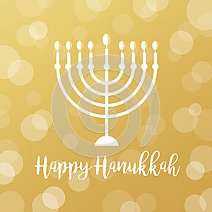 Menorah Candles on Golden Bokeh Background. Happy Hanukkah Sign