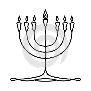 Menorah Continuous one line drawing of a traditional jewish candle. Judaism. National symbol. Vector illustration