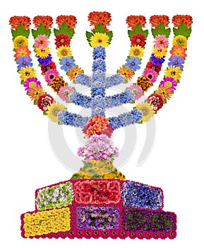 The menorah is described in the Bible as the seven-lamp lampstand  and  used as a symbol of Judaism  isolated flowers