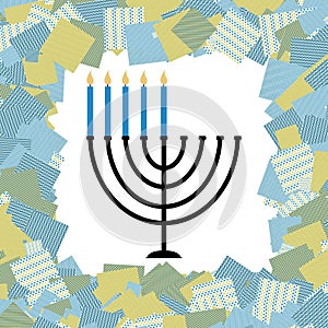 Menorah with five lit candles