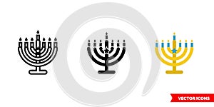 Menorah icon of 3 types color, black and white, outline. Isolated vector sign symbol