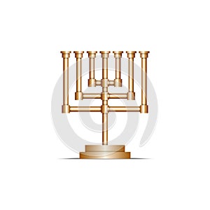 The menorah realistic 3d vector object a seven-branched candelabrum isolated on white background. Golden candle holder modern photo