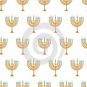 Menorah seamless vector pattern. Jewish holiday Hanukkah repeating background. Hanukkah backdrop for gift wrap, wrapping