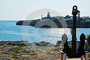 Menorca, Balearic Islands, Spain, anchor, lighthouse, Punta de Sa Farola photo