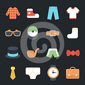 Mens Clothes and Accessories Flat Icons