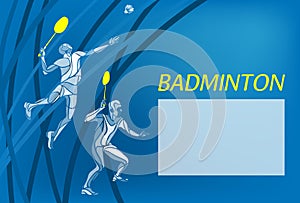 Mens doubles badminton players. Color vector illustration