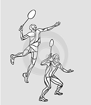 Mens doubles badminton players. Vector illustration