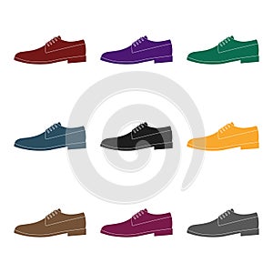 Mens leather shiny shoes with laces. Shoes to wear with a suit.Different shoes single icon in black style vector symbol