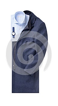 Mens overcoat with shirt isolated on white