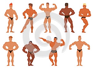 Mens physics bodybuilders vector illustration.