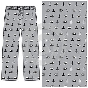 mens printed pant anchor all over print vector