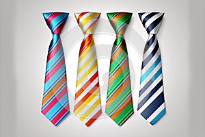 Mens striped ties, colored neckties with straps. on a white background, alone