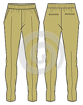 Mens Tailored chino Pants design flat sketch vector illustration, Slim fit formal trouser pants concept with front and back view,