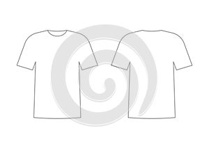 Mens white t-shirt outline template with short sleeve. Shirt mockup in front and back view. Vector illustration